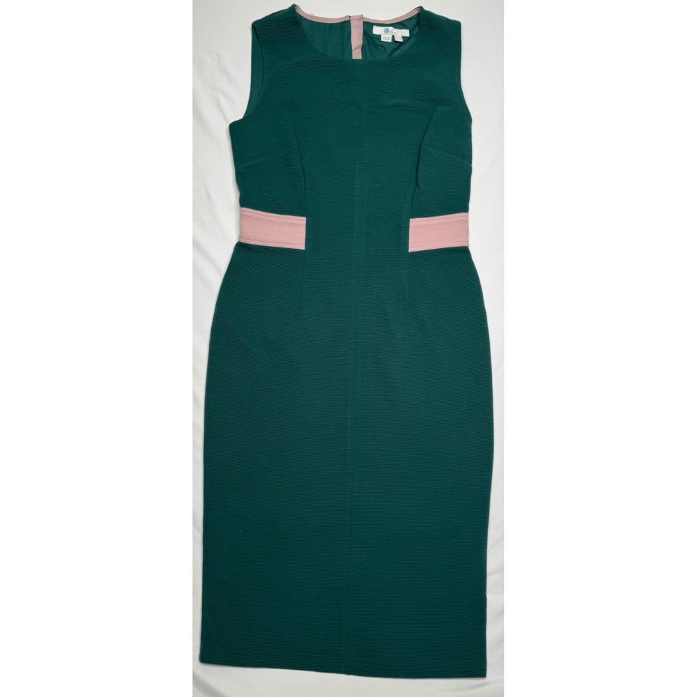 Boden Womens Green Pink Ottoman Rib Sheath Midi Dress Size 4P Preppy